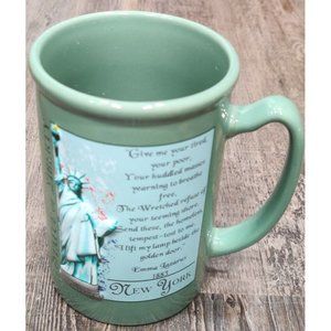NEW YORK STATUE OF LIBERTY COFFEE TEA MUG RAISED 3D Art Deco Print Tall Green